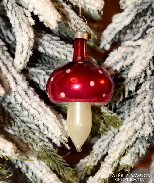 Régi kicsi  üveg gomba karácsonyfadísz  5,5cm + függesztő