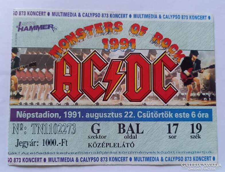 AC/DC 1991 Népstadion koncertjegy