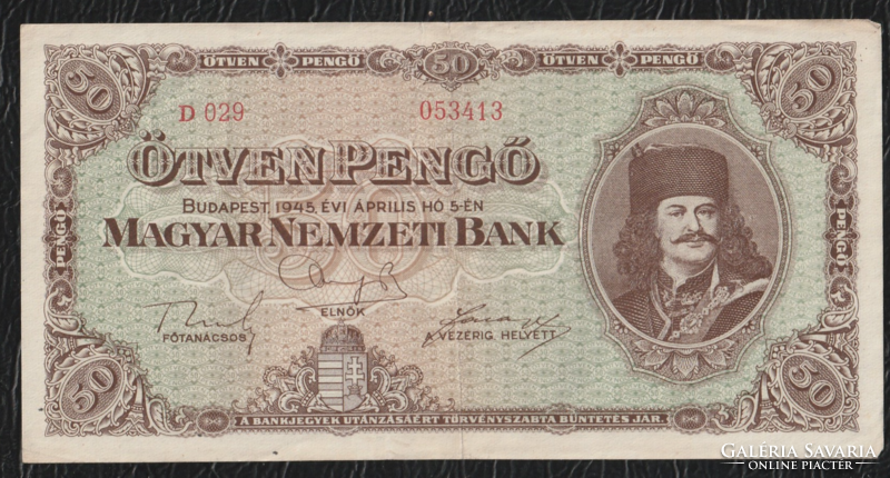50 Pengő 1945 Forgalmi papírpénz, hajtott