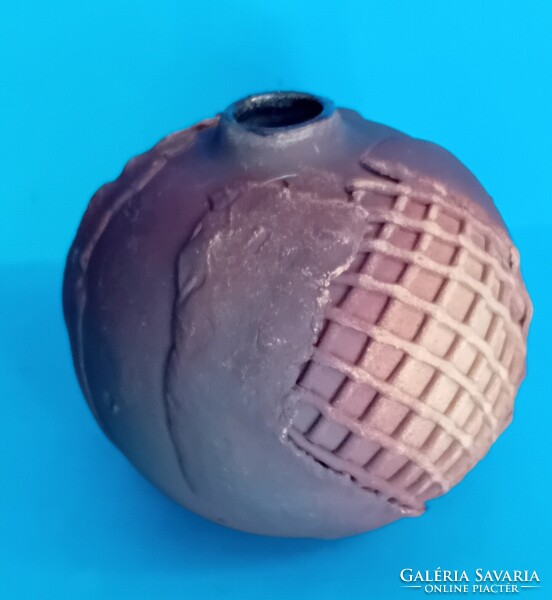 Somogyi Lajos kerámia gömbváza , 10 cm magas