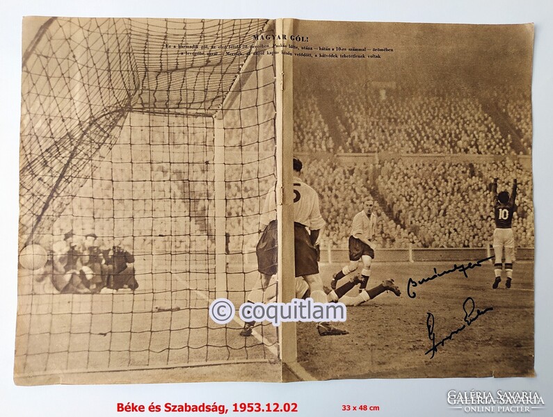 1953 Aranycsapat angol-magyar eredeti újságkivágás dedikált Grosics, Buzánszky. Labda futball