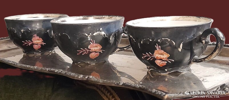 ANTIK:EzüstmázasBavaria FEINSILBER rózsa dekorral kávéscsésze 3db együtt