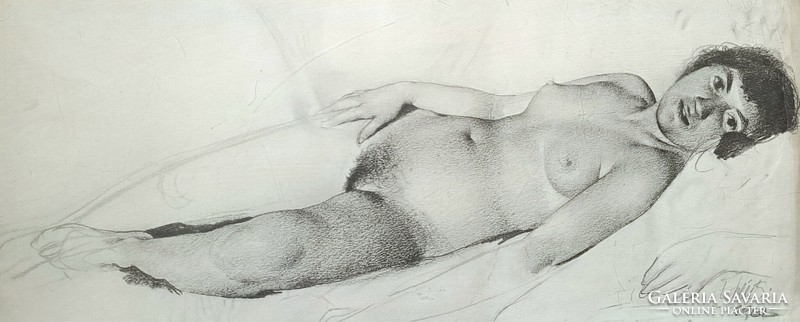 Karl Stauffer-Bern: Fekvő akt (litográfia) svájci művész munkája, 20. századi levonat