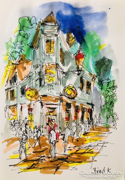 Amszterdami utcarészlet ! 21x15 cm toll, akvarell marker.