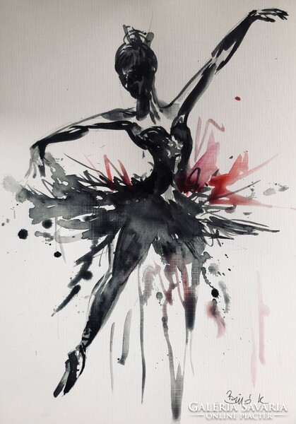 Fekete hattyú . Kiemelkedően szép monokróm akvarell A4. Ajándéknak is tökéletes!