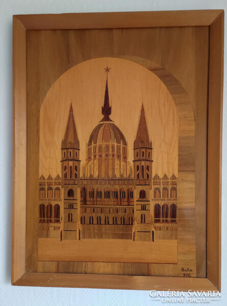 Egyedi intarziakép, Parlament, a kupolán vörös csillaggal, 1976