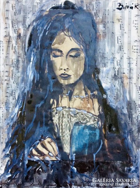 Reneszánsz szépség. Kiemelkedően szép akrill festmény!