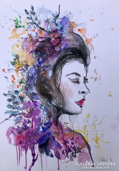 A fák úrnője. Gyönyörű A4 akvarell  illusztráció! Gyűjtők számára is értékes egyedi alkotás!