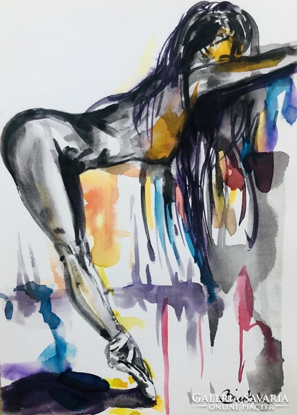 Nyújtás. Érzéki akvarell festmény