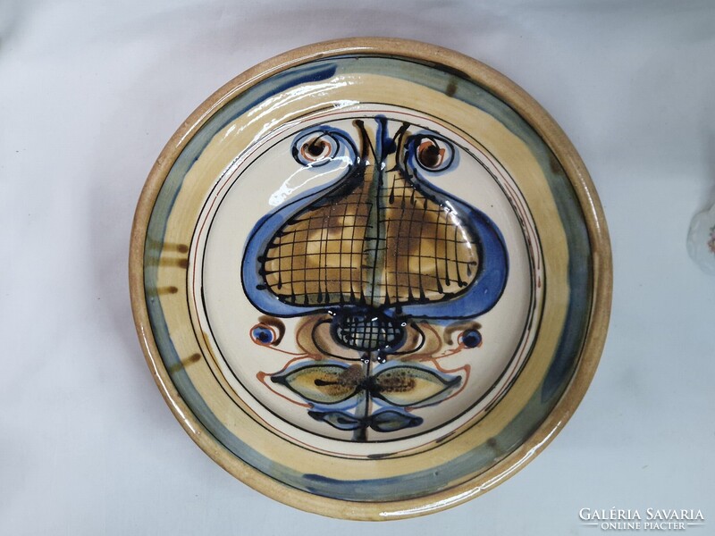 Hatalmas méretű iparművészeti mázas kerámia tál vagy fali dísz hibátlan állapotban 29,5 cm. átmérőjű