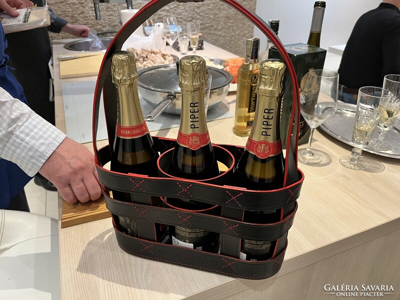 CHAMPAGNE CLUB - Kézzel készített 3 palackos bőrből készült pezsgőhordozó