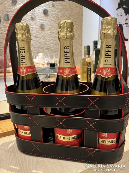 CHAMPAGNE CLUB - Kézzel készített 3 palackos bőrből készült pezsgőhordozó