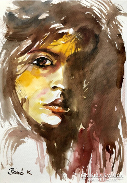 Barnaszemű ! Egy gyönyörű akvarell portré. A4 méret.Ajándéknak is tökéletes!
