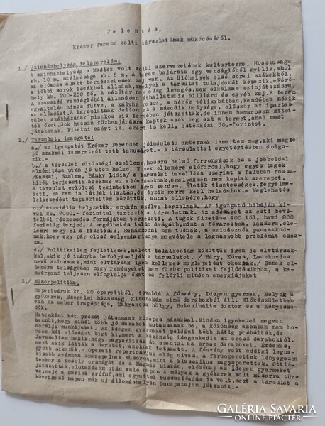 Vidéki színházak államosítása -Krémer Ferenc solti társulata bizalmas jelentés 1949.