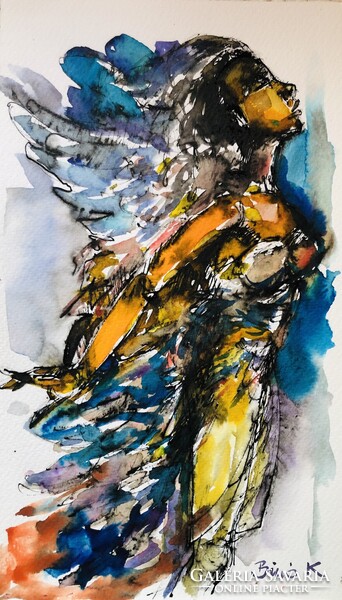 Angyali jelenés Finom lírai tus, akvarell festmény