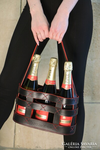 CHAMPAGNE CLUB - Kézzel készített 3 palackos bőrből készült pezsgőhordozó