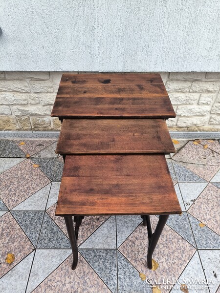 Antik Thonet tonett 3 részes Zsúr asztal, viràgtartó Posztamens szobor tartó konzol laptop Art Deco