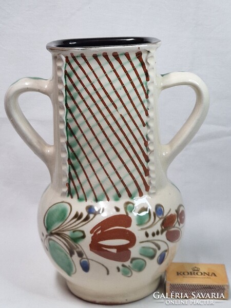 Mezőtúri mázas kerámia kétfüles váza hibátlan állapotban 22 cm. magas