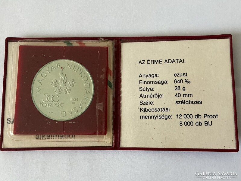 1984. évi Sarajevoi Téli Olimpia 500 Ft forint ezüst emlékérem MNB tokban 28 gr 640