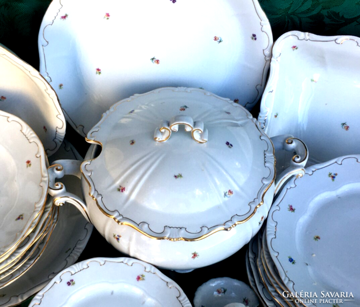 Zsolnay arany szélű, arany tollazású étkészlet