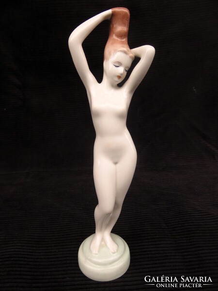 Retro Aqincum Porcelán Fésülködő Nő Akt Szobor