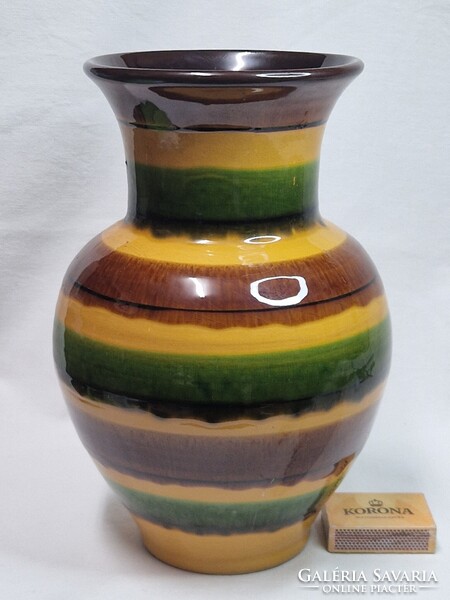 Hódmezővásárhelyi jelzett nagyméretű ritka mázú kerámia váza hibátlan állapotban 24,5 cm magas