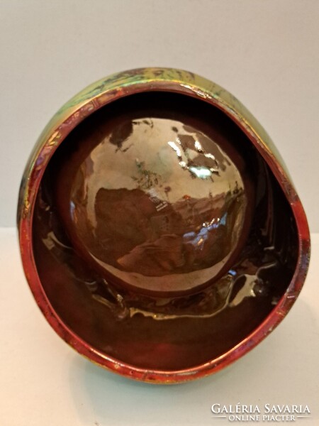 GYÖNYÖRŰ! NAGY MÉRETŰ! ANTIK LABRADOR+EOZIN MÁZAS Zsolnay porcelán névjegytartó kínáló tál medvékkel