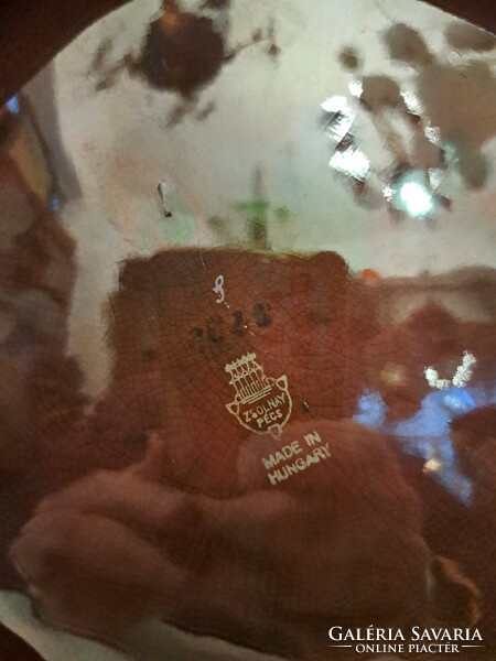 GYÖNYÖRŰ! NAGY MÉRETŰ! ANTIK LABRADOR+EOZIN MÁZAS Zsolnay porcelán névjegytartó kínáló tál medvékkel