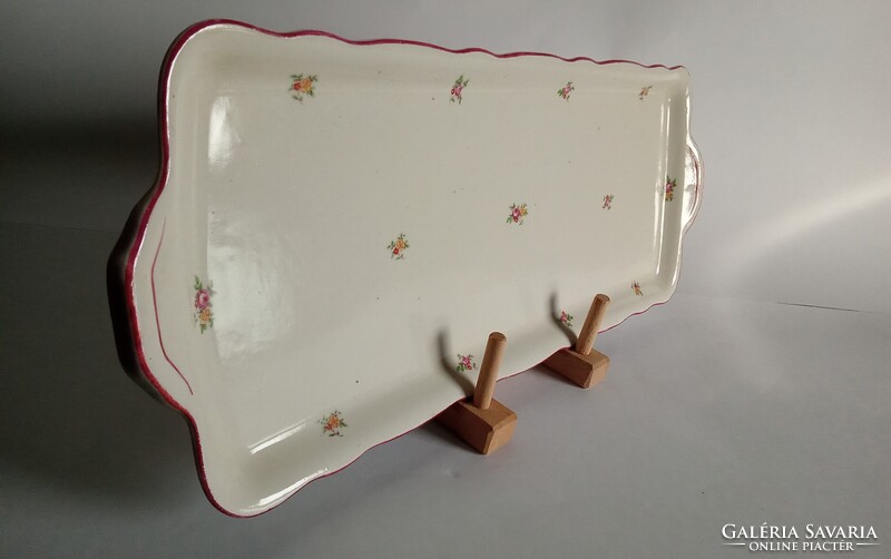 Apró virág mintás Zsolnay porcelán süteményes szendvicses tál tálca 42 x 16 cm