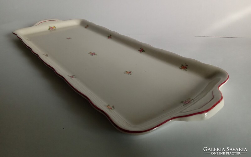 Apró virág mintás Zsolnay porcelán süteményes szendvicses tál tálca 42 x 16 cm