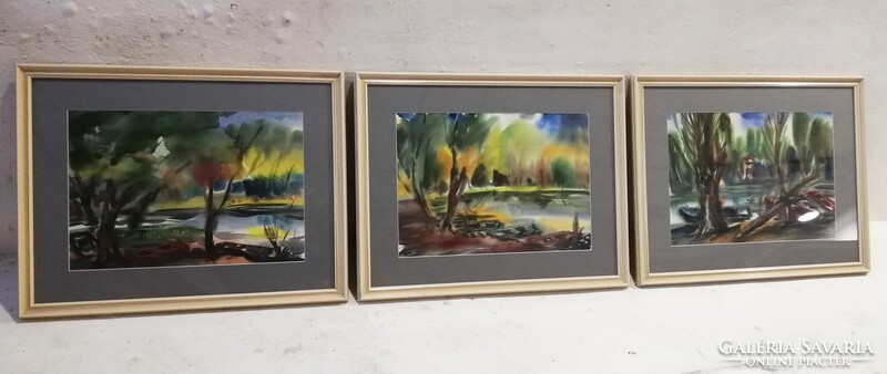 PETKES JÓZSEF (1928-2016) - LADIKOK I-II-III. (akvarell)