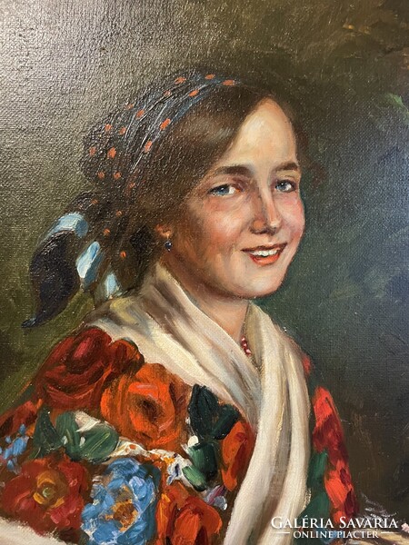 Ivanácz Zsolt - Hölgy virágokkal..58x68cm +kerete