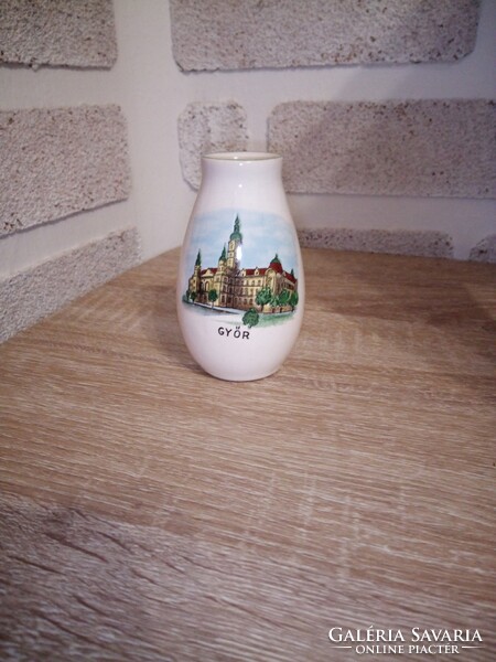 Bodrogkeresztúri kerámia győri emlék váza. 9,5 cm. Hibátlan. Jelzett