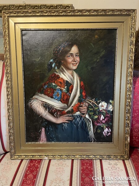 Ivanácz Zsolt - Hölgy virágokkal..58x68cm +kerete