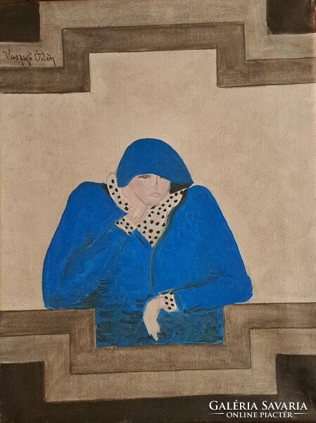 XX. századi magyar festő – Vaszkó Ödön: Art Deco hölgy, szignált festmény