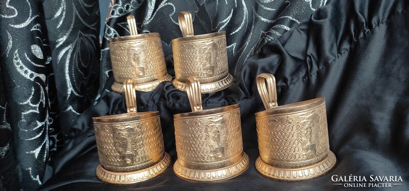 Antik régiség pohártartó tartó podstakannik ritkaság (5 darab) arany színű készlet