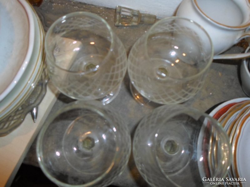 3 db régi metszett üveg likőrös pohár