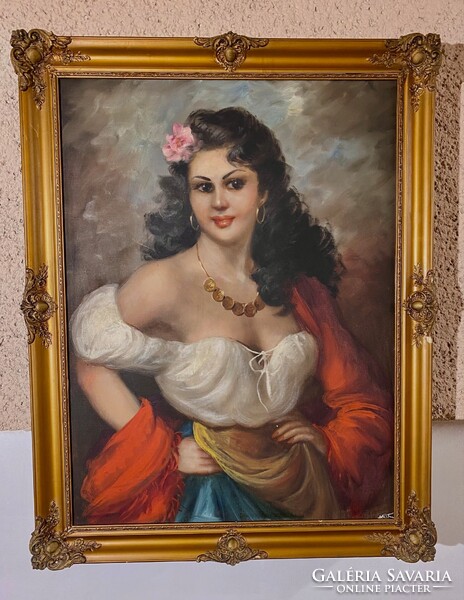 Cigánylány. Nagy méretű olaj festmény.