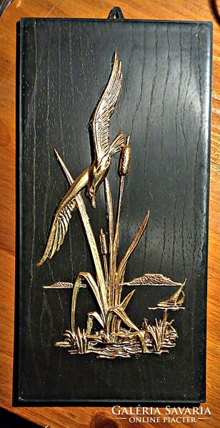 BALATONI NÁDAS (falikép, 13x26 cm, űanyag és réz) "A"