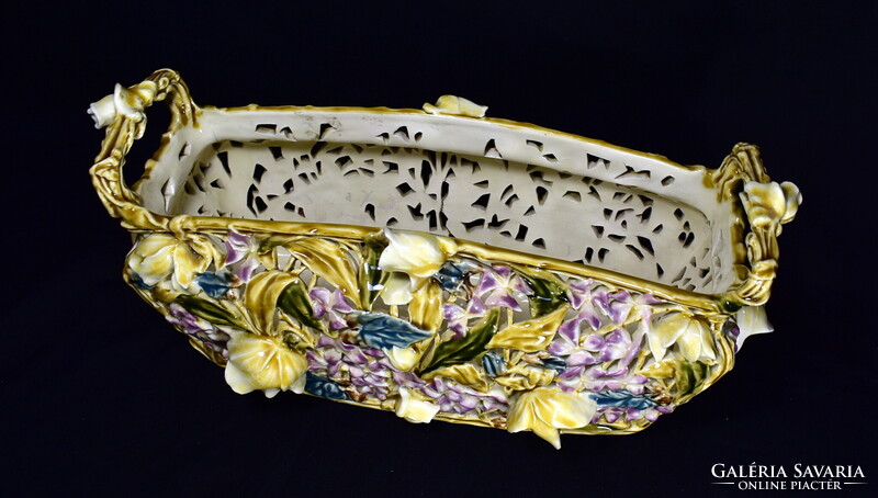 ZSOLNAY ÁTTÖRT MINTÁS HISTORIZÁLÓ KASPÓ - JARDINIERE A MÁLYVA SOROZATBÓL 1890 körül !