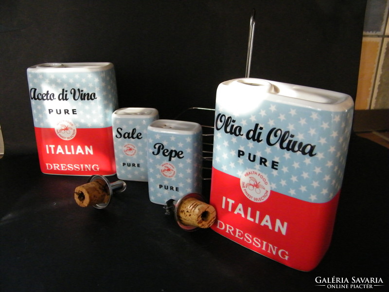 Retro porcelain table oil, vinegar, salt and pepper shaker set