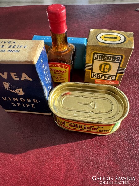 Vintage mini csomagolások és reklámtárgyak – Jacob’s Kaffee, Maggi, Nivea,Le Bélier szardínia (1930)