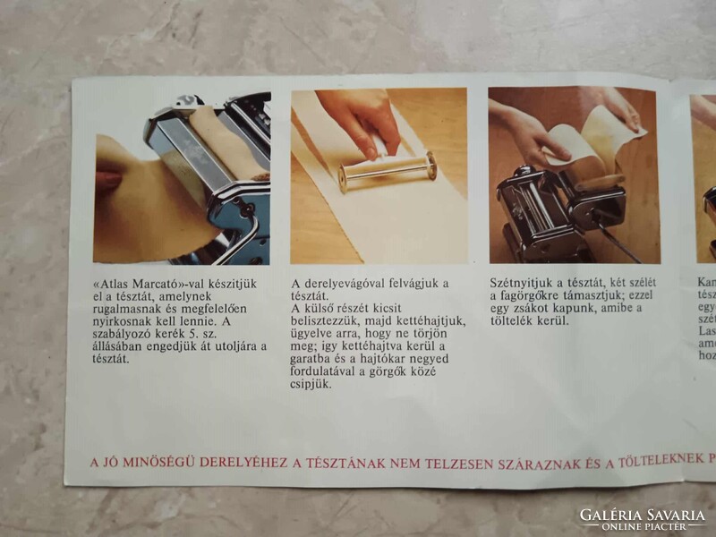 Marcato Atlas tésztagép és nyújtógép + 1 mm, 3 mm, spagetti és a Ravioli 45x45 mm adapter.