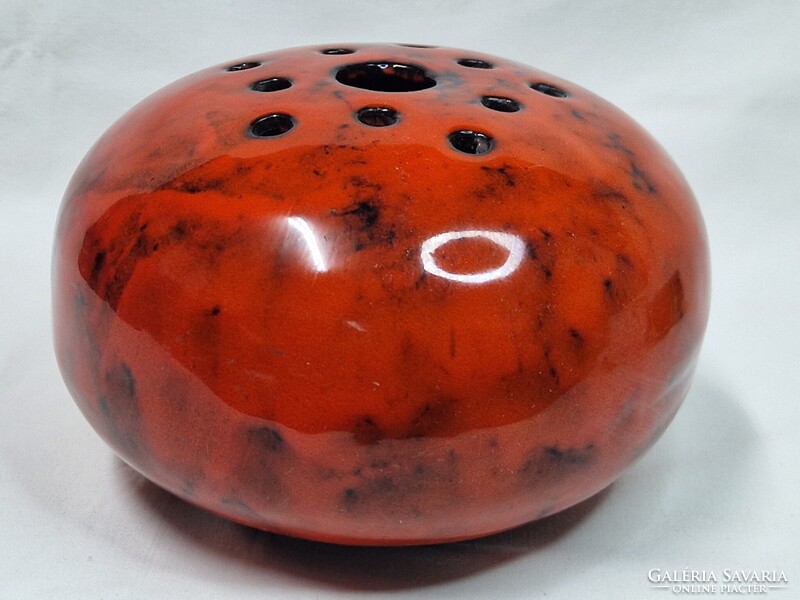 Jelzett iparművészeti mázas kerámia gömb alakú ikebana váza hibátlan állapotban 18 cm. átmérőjű