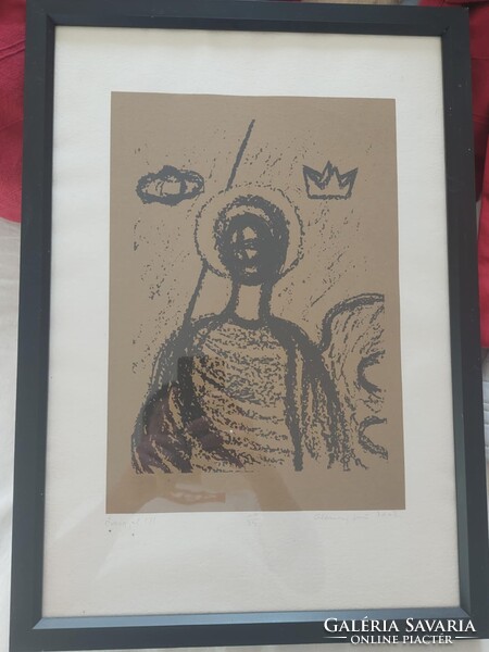 Aknay János - Őrangyal - 2002 -  38 x 53 cm (Kerettel) - Computerprint - Merített papír