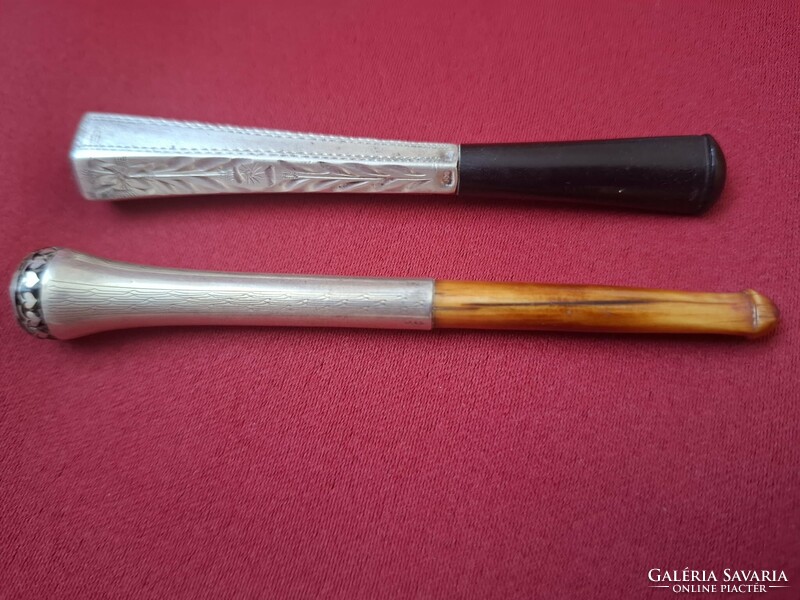 Antik ezüst női cigaretta szipka – 900-as jelzett, niello, 1900-1915 körül