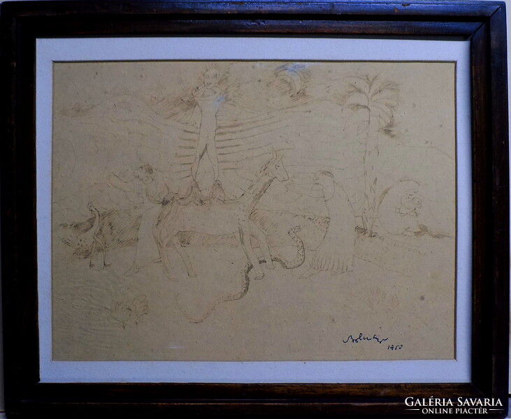 Bolmányi Ferenc 1904-1990 Eredetiség igazolással SZÁMLÁVAL " Sivatagi jelenet"