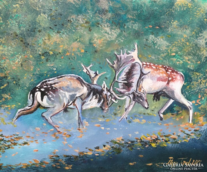 Dámok viadala c. Kortárs olajfestmény