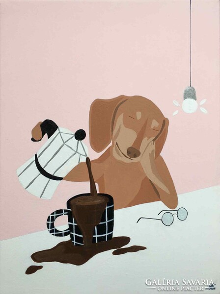 Nehéz reggel c. Modern kutyás festmény