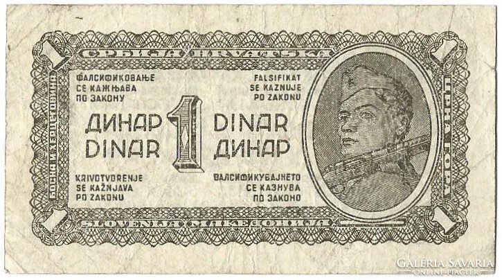 1 dinár 1944 Jugoszlávia Partizán bankjegy 2.